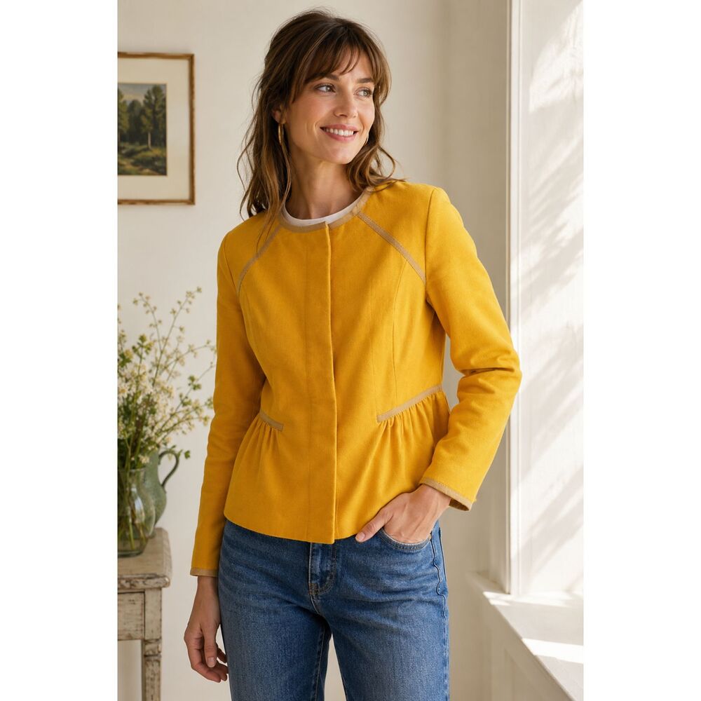 NWT BODEN Yellow Collarless Snap Button Peplum Jacket Coat Top   Women's Size 2P